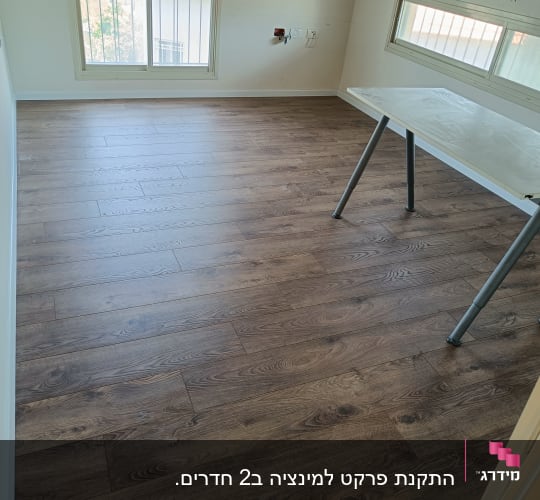 רצפת פרקט עץ כהה בחדר מואר